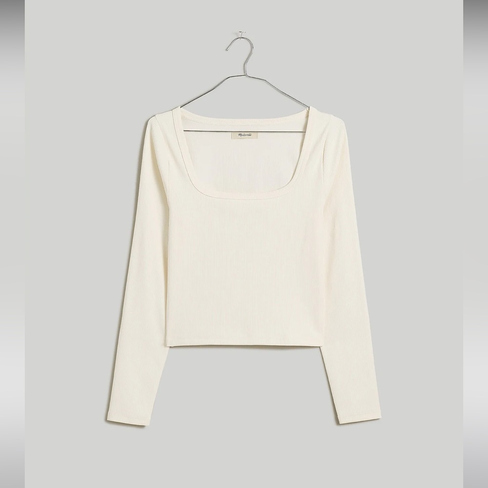 Madewell Square-Neck Long-Sleeve Crop Tee in Sleekhold Sz S NWT